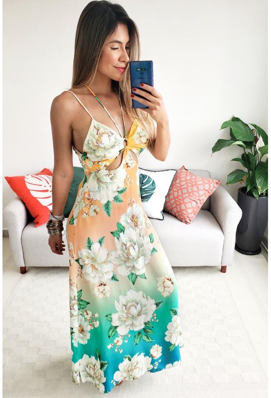 vestido longo floral farm