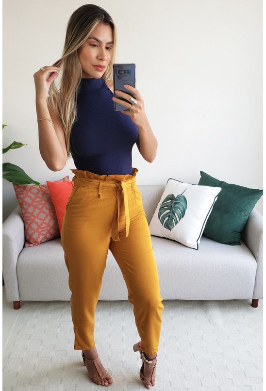 calça clochard mostarda