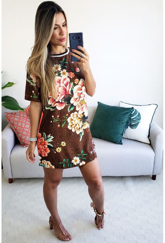 vestido onça em flor farm