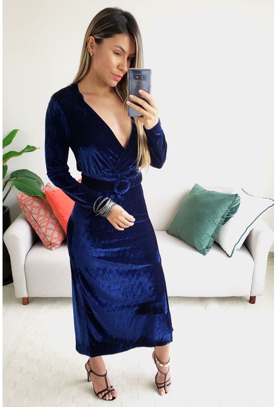 vestido midi veludo