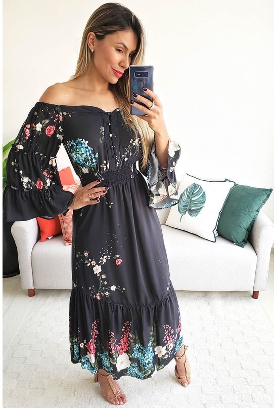 vestido longo floral gloria