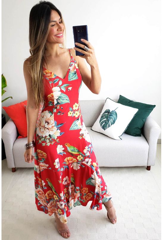 vestido floral tropical