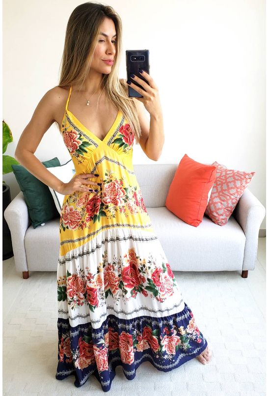 vestido longo floral farm