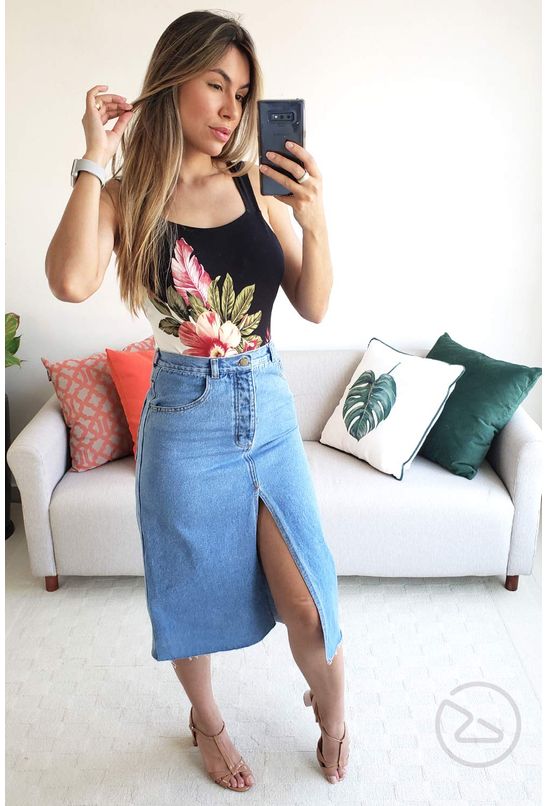 saia jeans midi farm