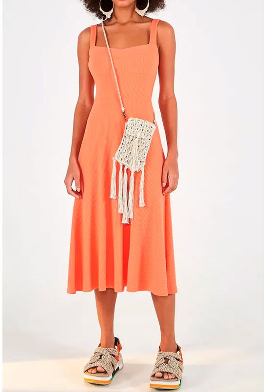 vestido laranja midi