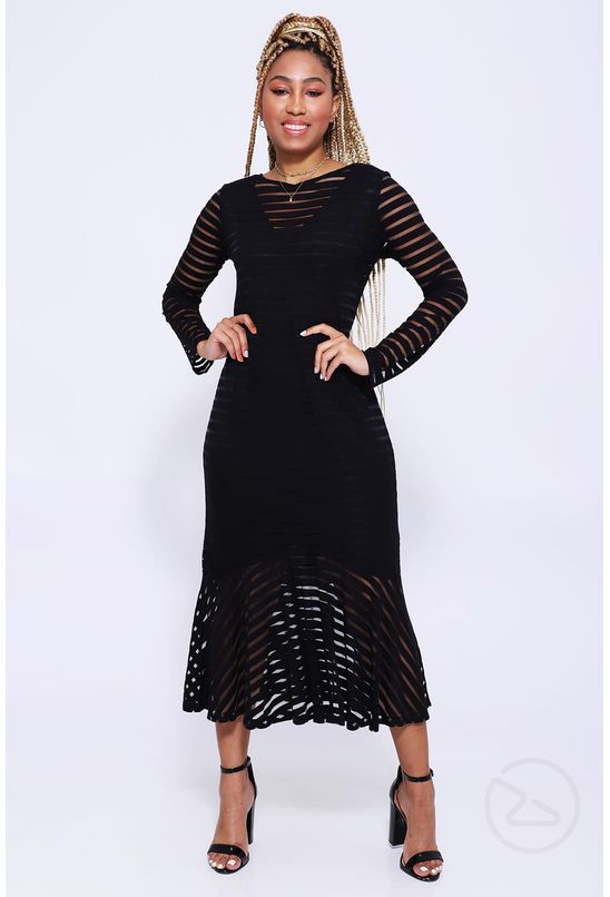 vestido midi com transparencia
