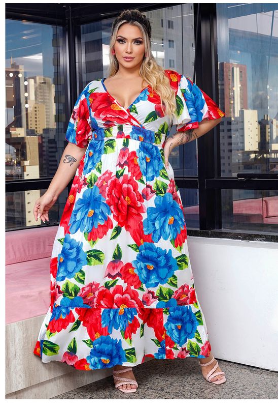 Vestido Floral Longo Plus Size Floral Vestido Plus Size Com Babado