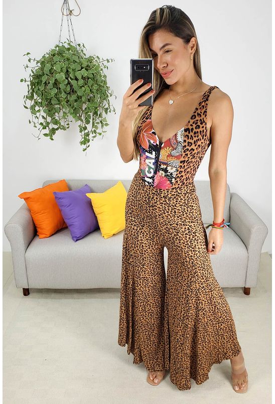 calça pantalona girassol