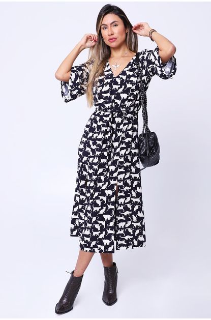 vestido animale preto e branco