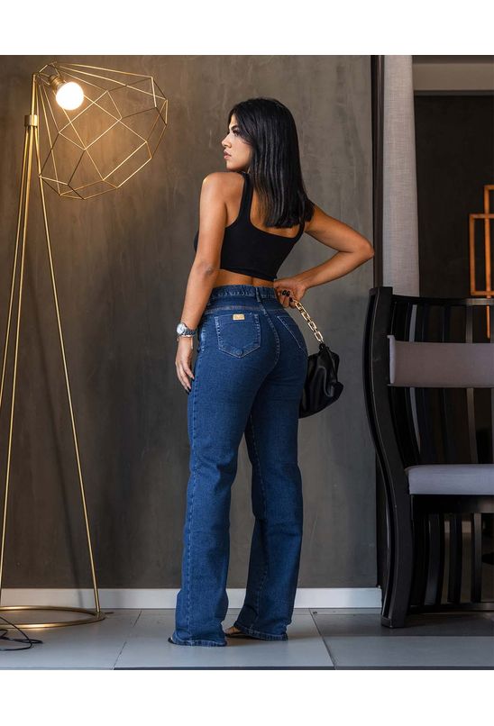 Calça Jeans Feminina Wide Leg Básica com Elastano 28000 Escura