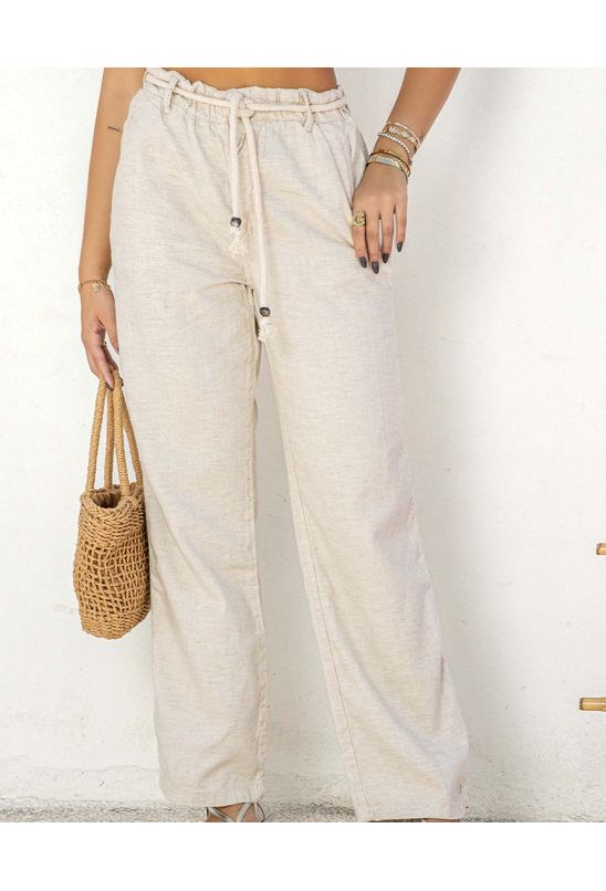 Calça Linho Feminina Wide Leg Clochard com Cordão 22460 Linho
