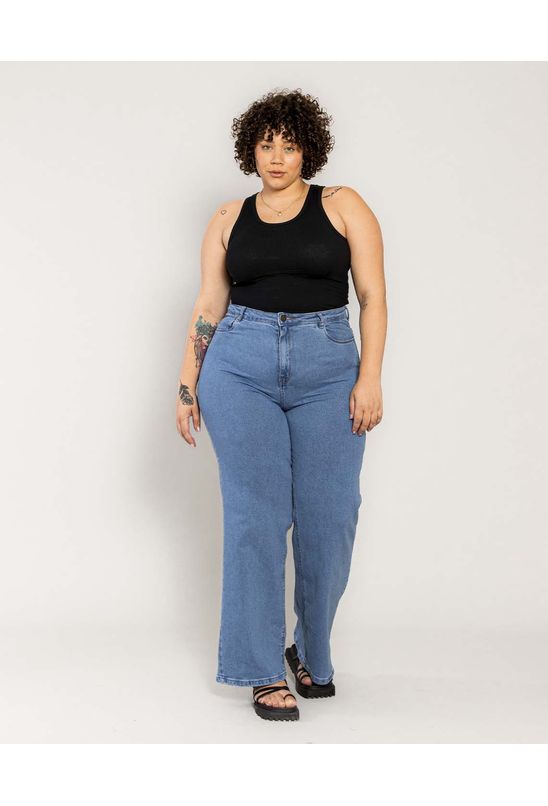 Calça Jeans Mom Plus Size Cintura Super Alta Azul