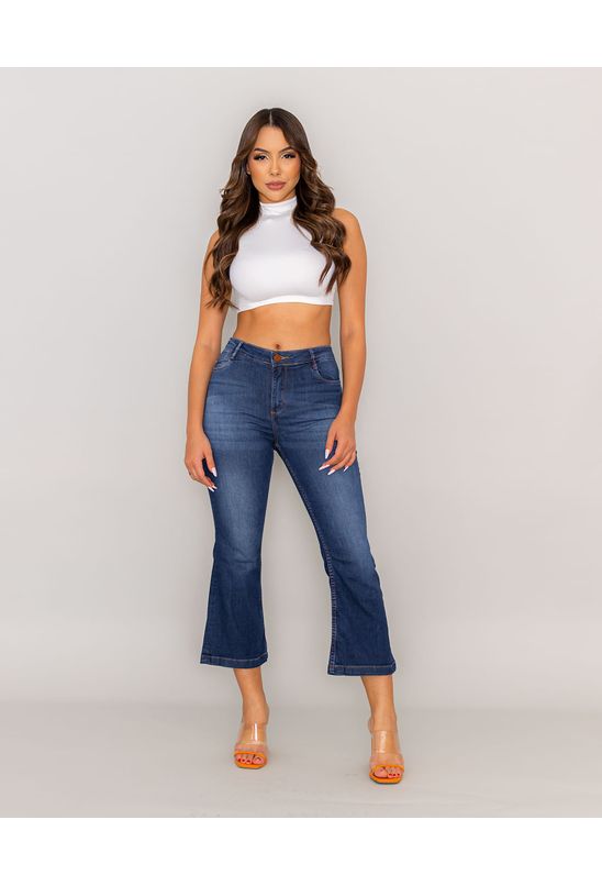 Calça Jeans Feminina Cropped Flare 18001 Média Babadotop