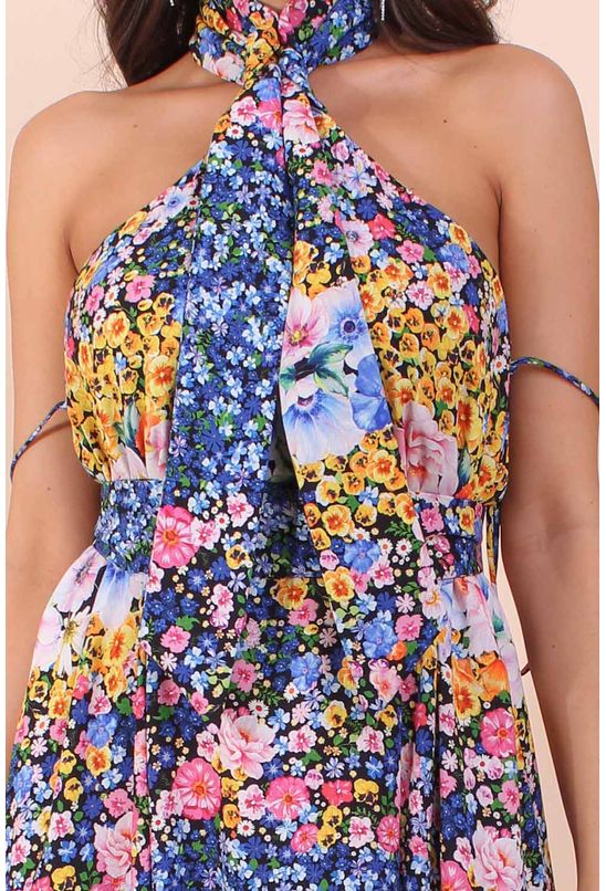 Vestido longo best sale floral frente unica