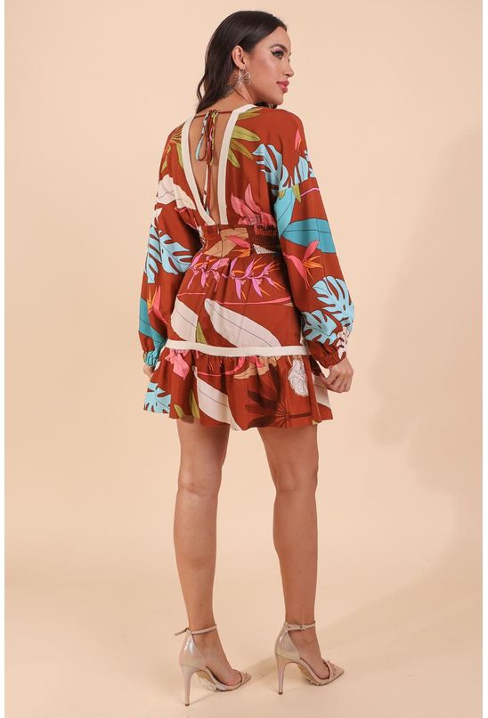 Vestido-curto-manga-flor-de-cacau-pequia-centro