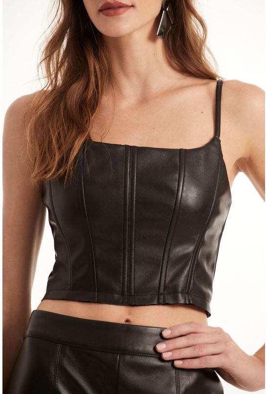 Blusa Curta Cropped Corset Couro PU