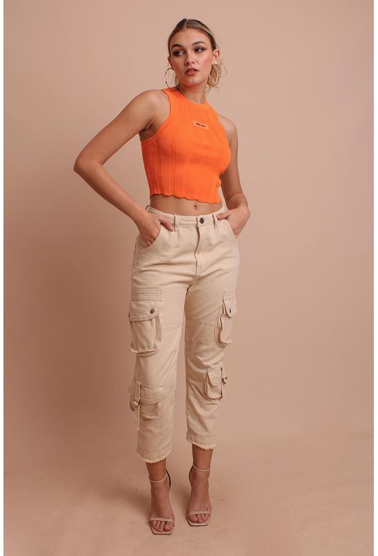 Regata De Tricot Cropped Rib - Animale