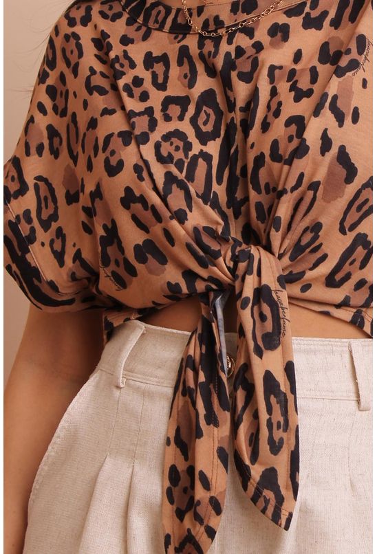 Blusa Colete Cropped Jeans Estampa Animal Print - Boutique Flor da