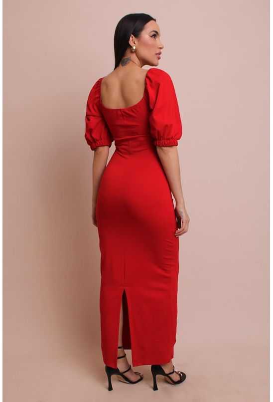 Vestido midi princesa vermelho labrava - Babadotop