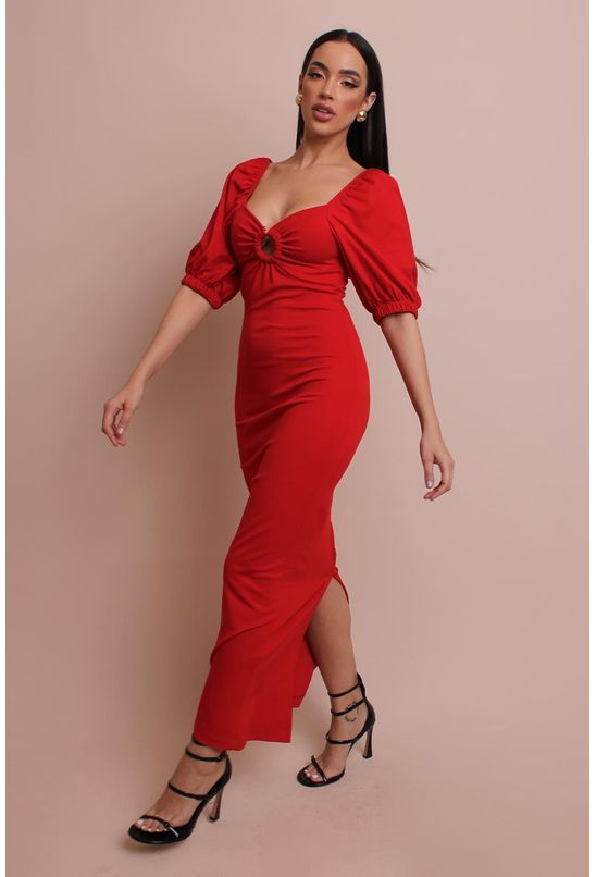 Vestido midi princesa vermelho labrava - Babadotop