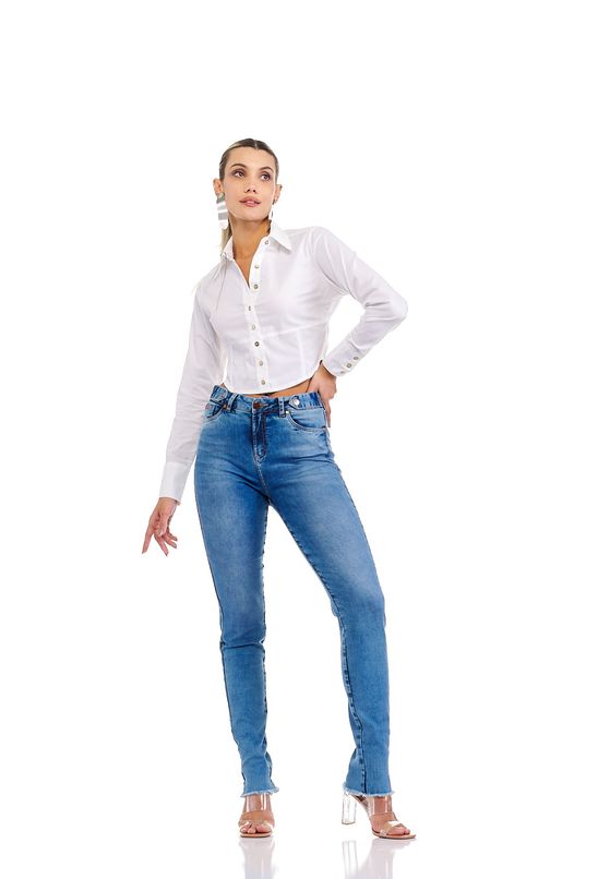 Calça Jeans Feminina Reta Mom Sob Azul Escura