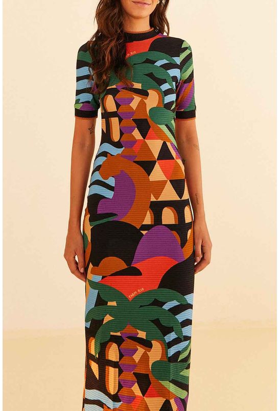 Vestido-midi-retilinea-rio-grafico-farm-esquerda Vestido-midi-retilinea-rio-grafico-farm-esquerda