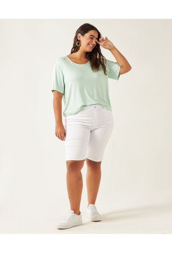 Blusa Básica Feminina Plus Size Decote Redondo Em Viscolinho