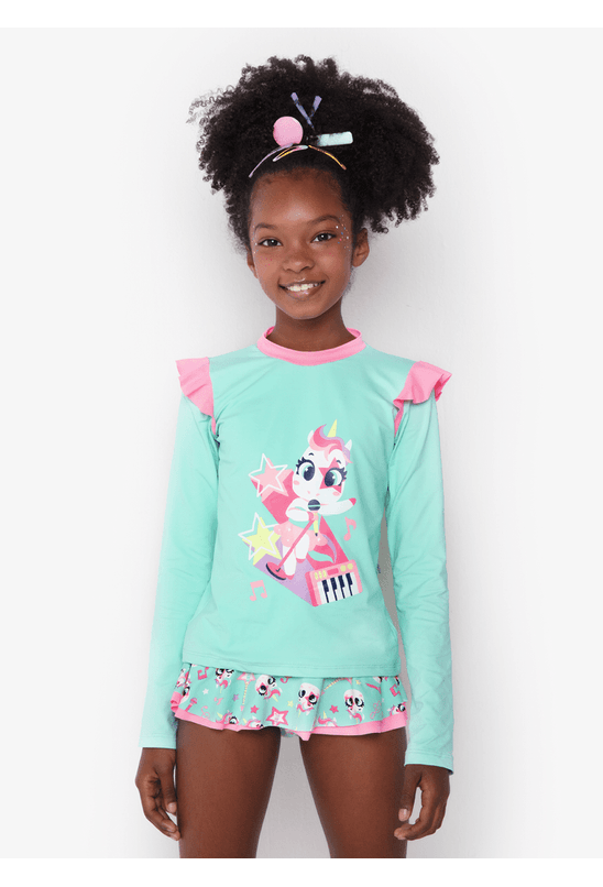 Camiseta Manga Longa Menina Teen Unicornio Pop star - Babadotop