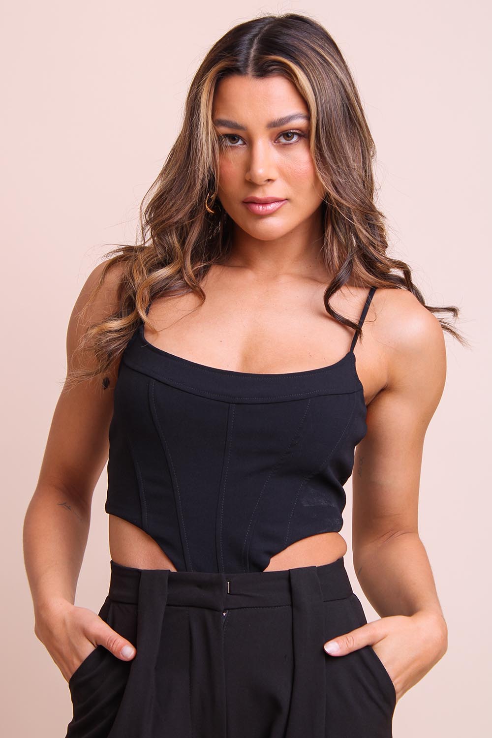 Top cropped corset com strass myft - Babadotop