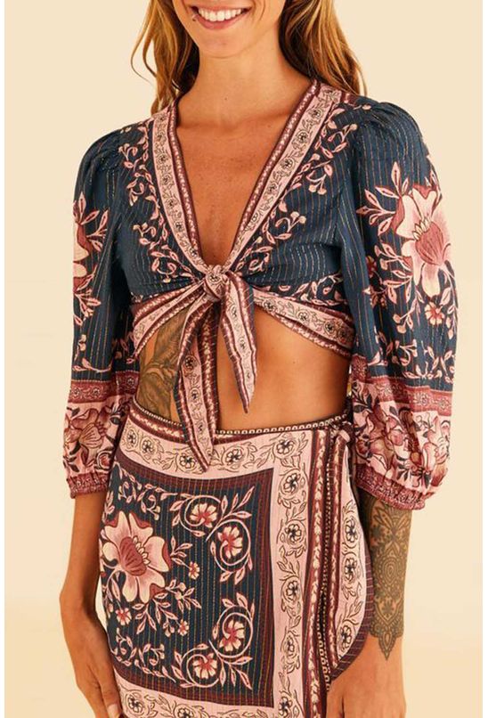 Babado Estampa em toda a parte Boho Blusa