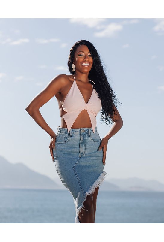 Saia Feminina Saia Midi Jeans Aberta Na Frente Saia Midi Jeans Com