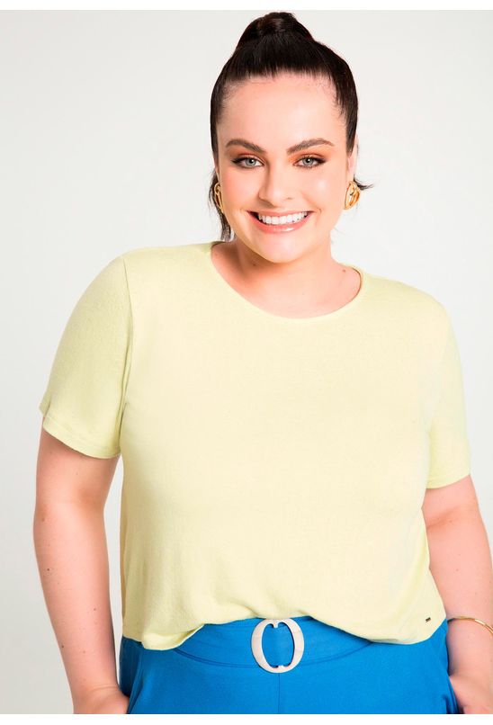 Blusa Plus Size em Malha Lino Mesclada - Babadotop