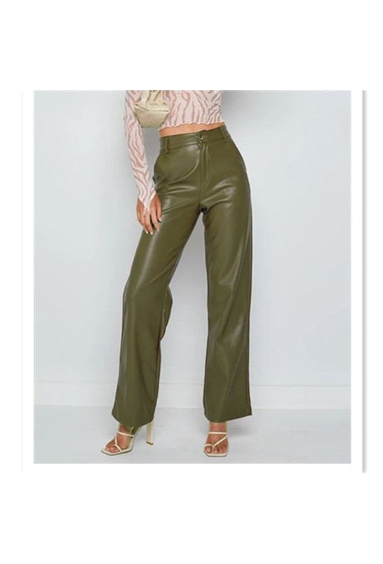 Calça de couro sintético flare verde militar - Babadotop