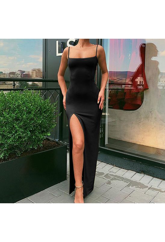 Com Fenda Lateral Mercado Livre Vestido Longo Preto Tubinho