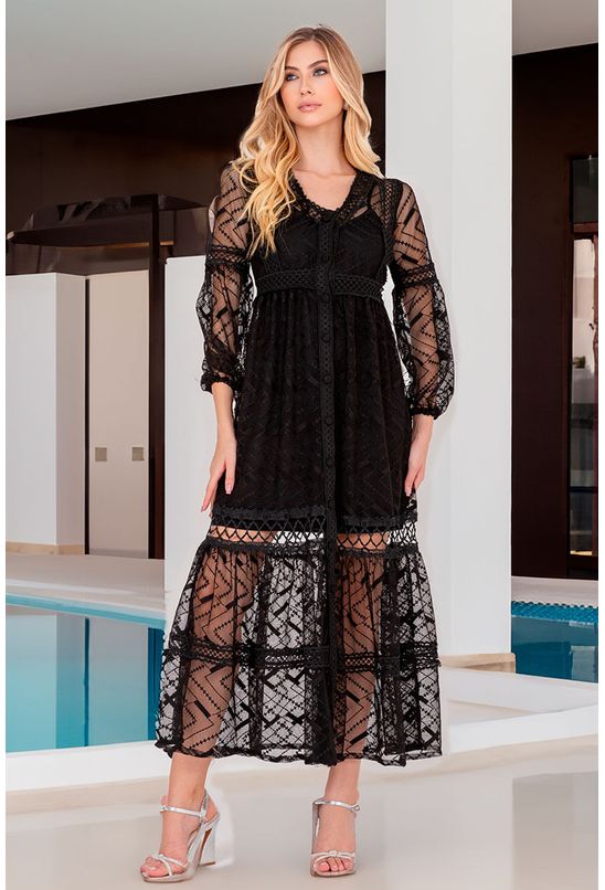 Moda Evangelica Vestido Preto De Manga Longa Rodado Moda
