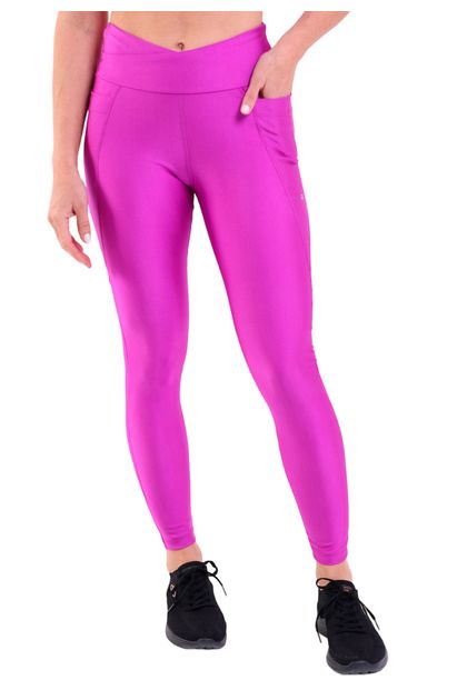 Calça Legging Feminina Cós Transpassado e Bolsos Trilobal Roxo - Babadotop