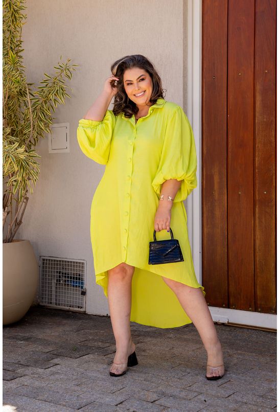 Curto Vestidinho Amarelo Chemise Curto Vestido Chemise Viscose