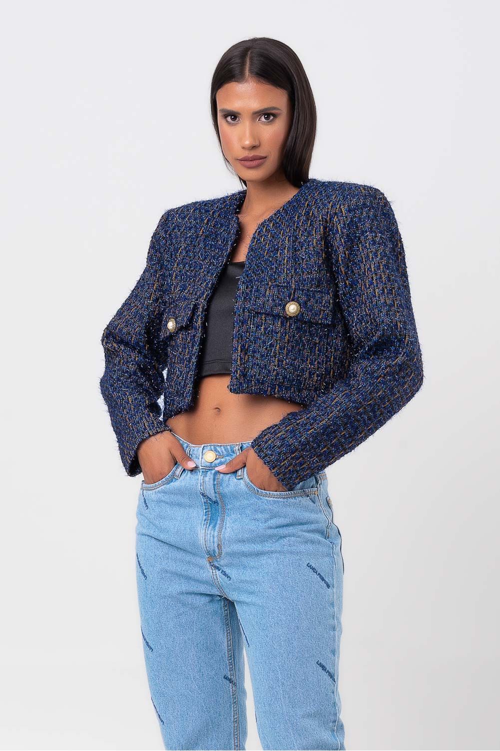 Blazer Cropped Alfaiataria Lança Perfume - Babadotop