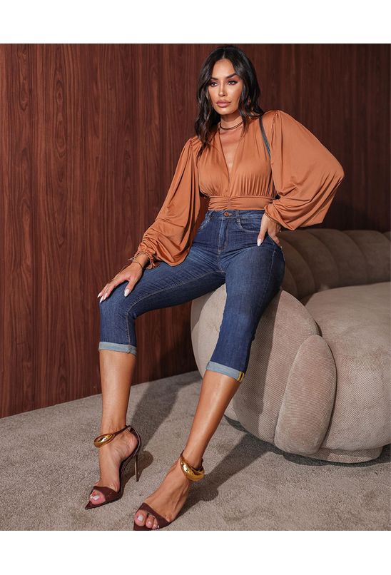 Cintura Baixa Calça Capri Sawary Calça Jeans Skinny Capri