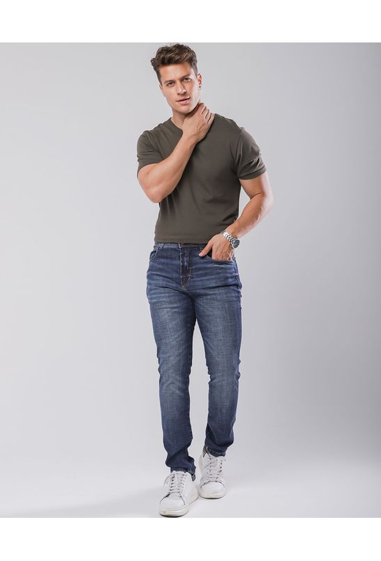 Calça Jeans Slim Fit Masculina Básica 23637 Escura
