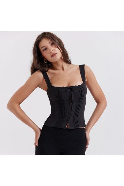 Blusa-corset-fechamento-frontal-e-amarracao-busto-preta Blusa-corset-fechamento-frontal-e-amarracao-busto-preta