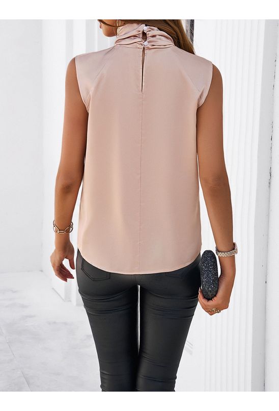 Blusa-sem-manga-gola-alta-drapeada-bege
