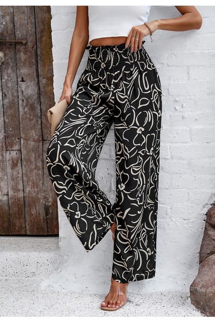 Calca-pantalona-com-lastex-cintura-estampada-preta Calca-pantalona-com-lastex-cintura-estampada-preta