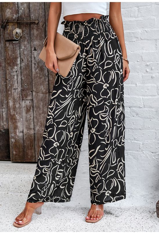 Calca-pantalona-com-lastex-cintura-estampada-preta Calca-pantalona-com-lastex-cintura-estampada-preta