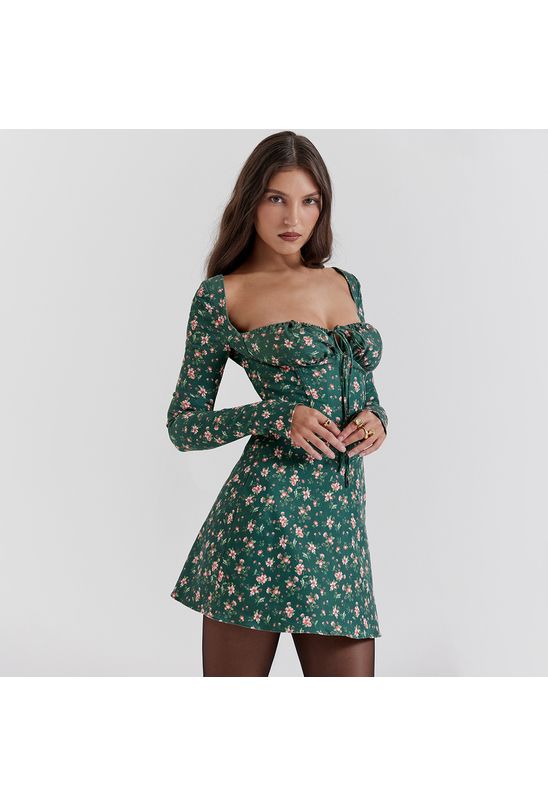 Vestido-curto-corset-manga-longa-floral-verde