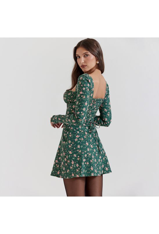 Vestido-curto-corset-manga-longa-floral-verde