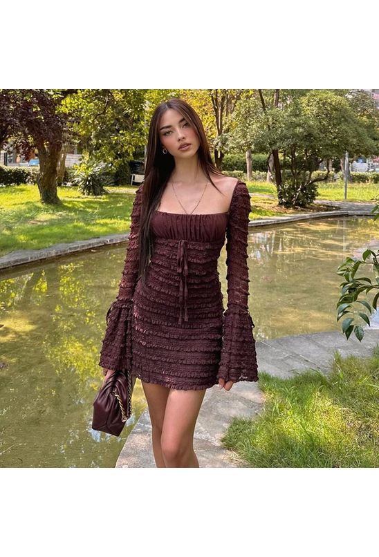 Vestido-curto-manga-sino-sanfonado-marrom