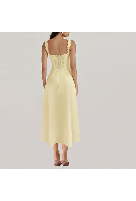 Vestido-midi-com-renda-decote-v-corset-amarelo