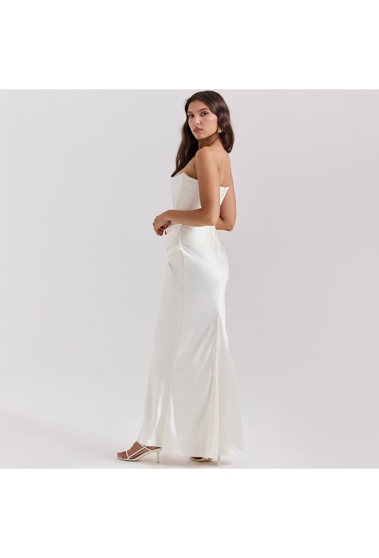 Vestido-longo-sem-alca-drapeado-branco