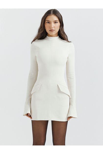 Vestido-curto-manga-longa-com-lapela-branco Vestido-curto-manga-longa-com-lapela-branco